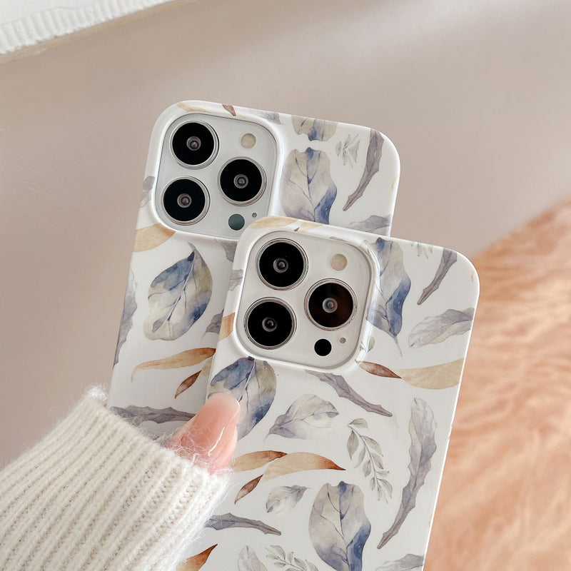 Grey Leaves Watercolor Styled Floral iPhone Case-Exoticase-