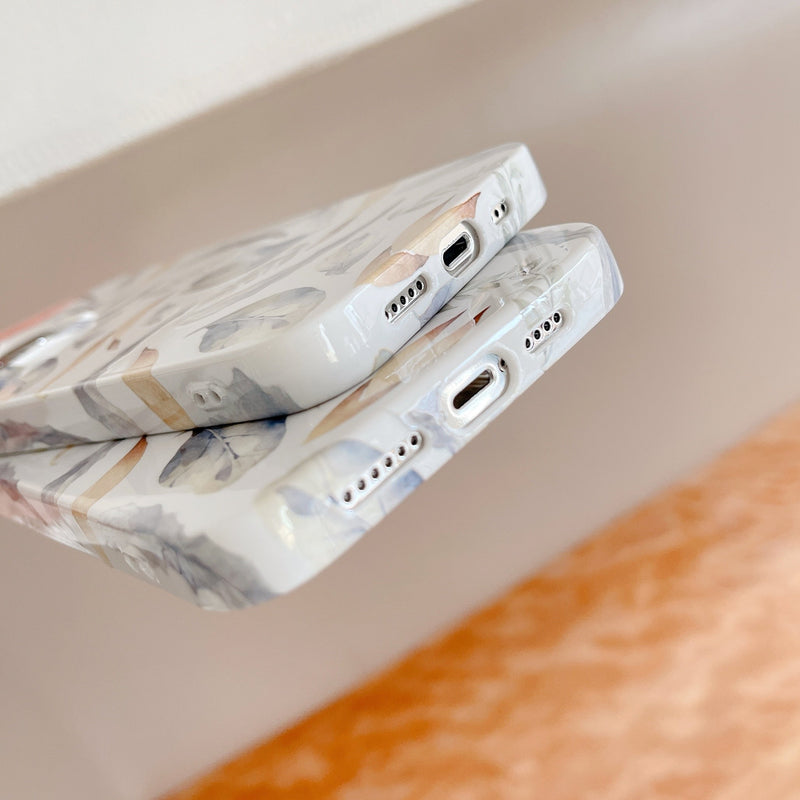 Grey Leaves Watercolor Styled Floral iPhone Case-Exoticase-