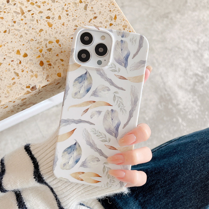 Grey Leaves Watercolor Styled Floral iPhone Case-Exoticase-