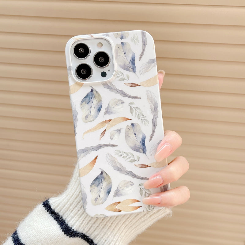 Grey Leaves Watercolor Styled Floral iPhone Case-Exoticase-