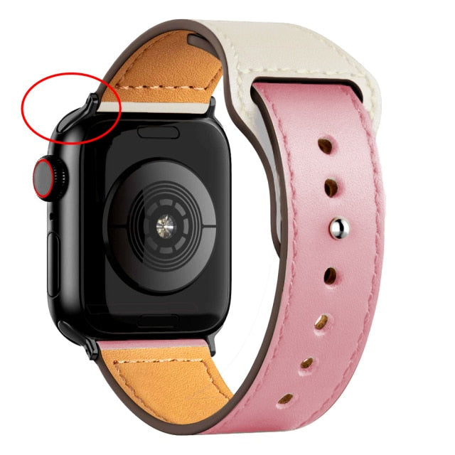 Leather Bands for New Apple Watch Series-Exoticase-Rose Melange with Black Metal End-38mm 40mm 41mm-