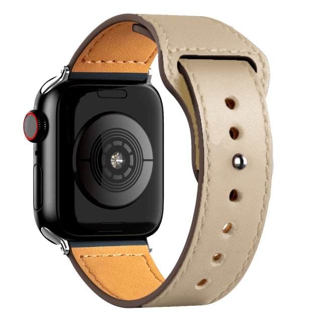 Leather Bands for New Apple Watch Series-Exoticase-Apricot with Silver Metal End-38mm 40mm 41mm-