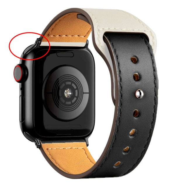 Leather Bands for New Apple Watch Series-Exoticase-Black Melange with Black Metal End-38mm 40mm 41mm-