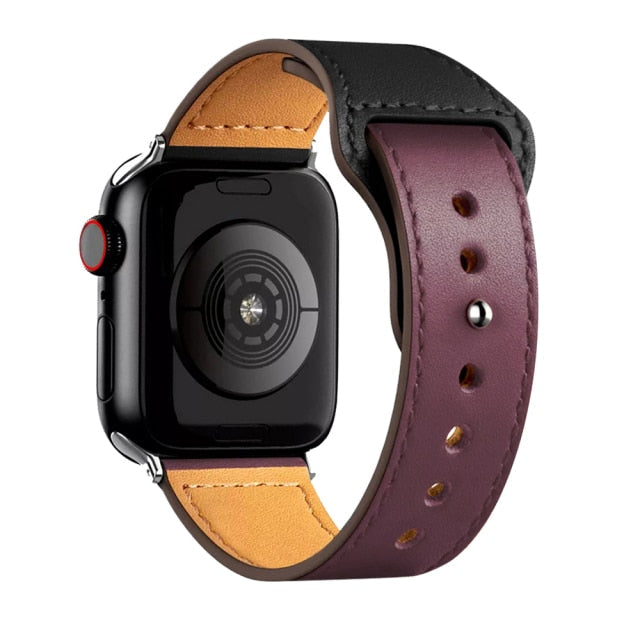 Leather Bands for New Apple Watch Series - Exoticase - Black Wine with Silver Metal End / 38mm 40mm 41mm