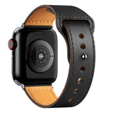 Leather Bands for New Apple Watch Series-Exoticase-Black with Silver Metal End-38mm 40mm 41mm-