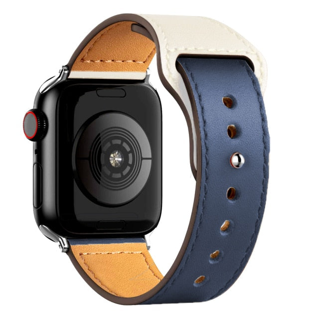 Leather Bands for New Apple Watch Series-Exoticase-Blue Melange with Silver Metal End-38mm 40mm 41mm-