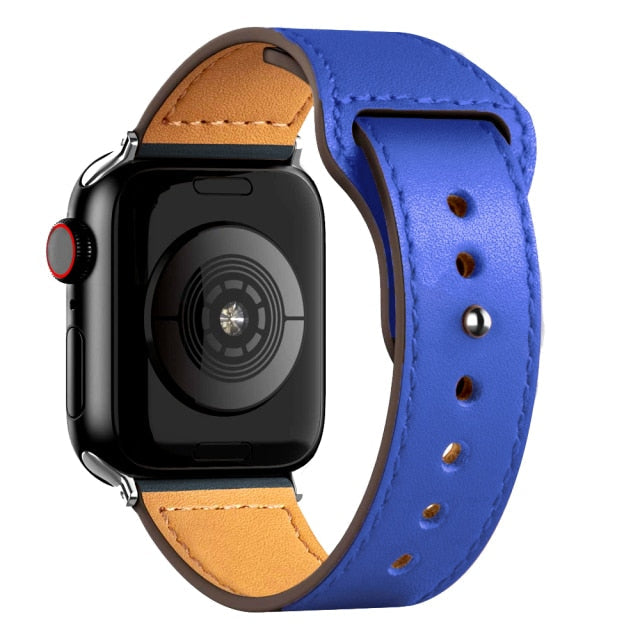 Leather Bands for New Apple Watch Series - Exoticase - Blue with Silver Metal End / 38mm 40mm 41mm