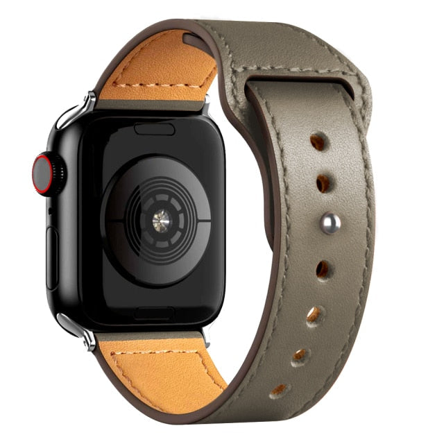 Leather Bands for New Apple Watch Series - Exoticase - Gray with Silver Metal End / 38mm 40mm 41mm