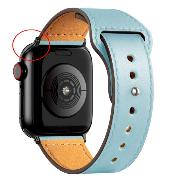 Leather Bands for New Apple Watch Series - Exoticase - Light Blue with Black Metal End / 38mm 40mm 41mm