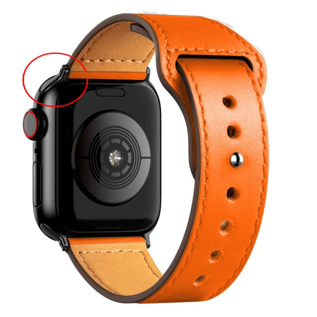 Leather Bands for New Apple Watch Series-Exoticase-Orange with Black Metal End-38mm 40mm 41mm-