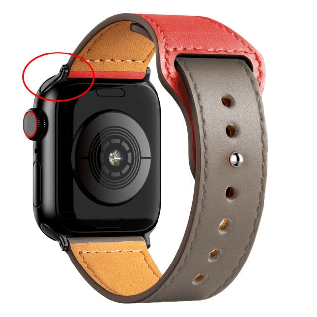 Leather Bands for New Apple Watch Series - Exoticase - Red Gray with Black Metal End / 38mm 40mm 41mm