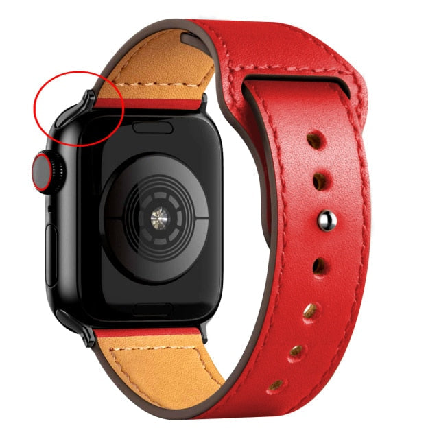 Leather Bands for New Apple Watch Series-Exoticase-Red with Black Metal End-38mm 40mm 41mm-