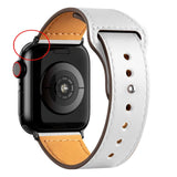 Leather Bands for New Apple Watch Series-Exoticase-White with Black Metal End-38mm 40mm 41mm-