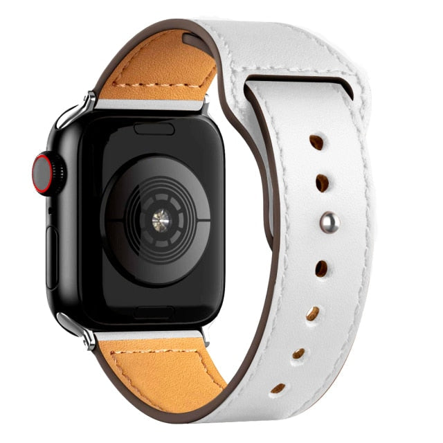 Leather Bands for New Apple Watch Series-Exoticase-White with Silver Metal End-38mm 40mm 41mm-
