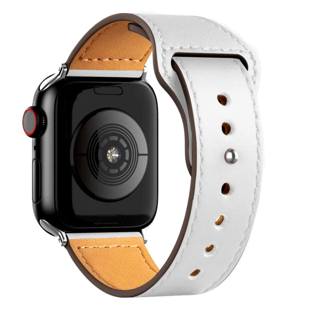 Leather Bands for New Apple Watch Series - Exoticase - White with Silver Metal End / 38mm 40mm 41mm