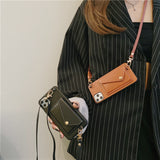 Leather Wallet iPhone Case with Leather Strap-Exoticase-