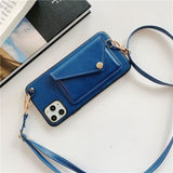 Leather Wallet iPhone Case with Leather Strap - Exoticase - For iPhone 13 Pro Max / Blue