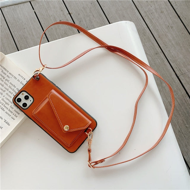 Leather Wallet iPhone Case with Leather Strap - Exoticase - For iPhone 13 Pro Max / Khaki