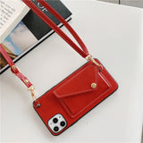 Leather Wallet iPhone Case with Leather Strap - Exoticase - For iPhone 13 Pro Max / Red