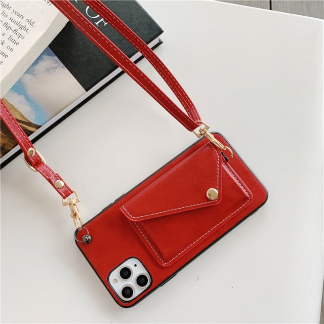Leather Wallet iPhone Case with Leather Strap-Exoticase-For iPhone 13 Pro Max-Red-