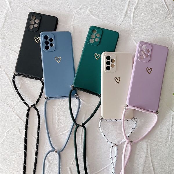 Plated Heart Silicone Samsung Case with Crossbody Lanyard - Exoticase -