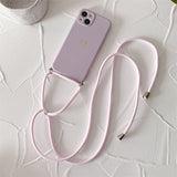 Plated Heart Silicone iPhone Case with Crossbody Lanyard - Exoticase - For iphone 14 Pro Max / Purple