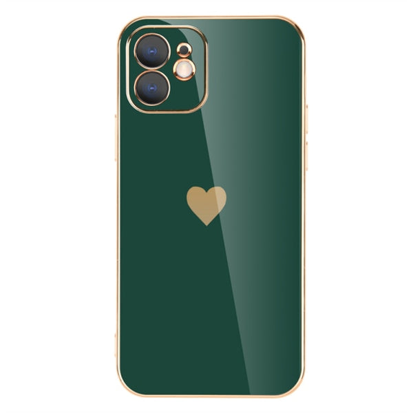 Plated Heart iPhone case with various heart designs on the side - Exoticase - For iPhone 13 Pro Max / Dark Green