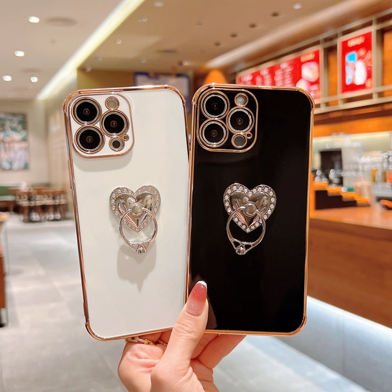 Plated iPhone case with Rhinestone Heart Ring-Exoticase-
