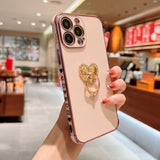 Plated iPhone case with Rhinestone Heart Ring-Exoticase-For iPhone 13 Pro Max-Pink-