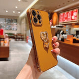 Plated iPhone case with Rhinestone Heart Ring-Exoticase-For iPhone 13 Pro Max-Coffee-