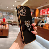 Plated iPhone case with Rhinestone Heart Ring - Exoticase - For iPhone 13 Pro Max / Black