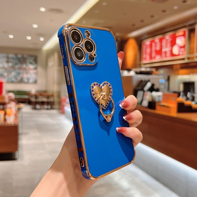 Plated iPhone case with Rhinestone Heart Ring - Exoticase - For iPhone 13 Pro Max / Blue