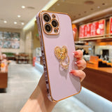 Plated iPhone case with Rhinestone Heart Ring - Exoticase - For iPhone 13 Pro Max / Purple