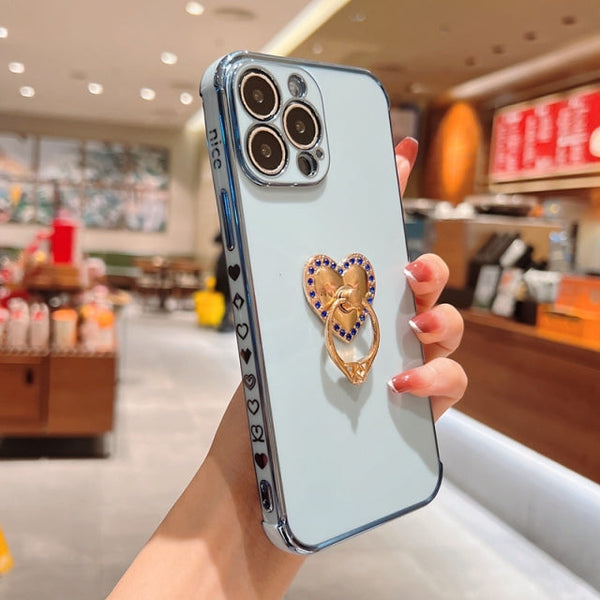 Plated iPhone case with Rhinestone Heart Ring-Exoticase-For iPhone 13 Pro Max-Sky Blue-