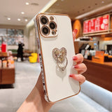 Plated iPhone case with Rhinestone Heart Ring-Exoticase-For iPhone 13 Pro Max-White-