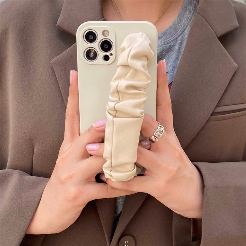 Pleated Leather Wristband iPhone Case-Exoticase-