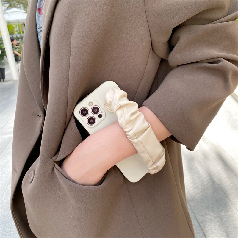 Pleated Leather Wristband iPhone Case-Exoticase-