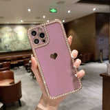 Rhinestone Heart iPhone Case - Exoticase - For iPhone 13 Pro Max / Grass purple