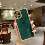 Rhinestone Heart iPhone Case - Exoticase - For iPhone 13 Pro Max / Green