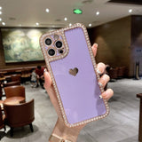 Rhinestone Heart iPhone Case - Exoticase - For iPhone 13 Pro Max / Purple