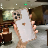 Rhinestone Heart iPhone Case - Exoticase - For iPhone 13 Pro Max / White