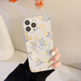 Shiny Gold Leaves Blue Flowers iPhone Case-Exoticase-