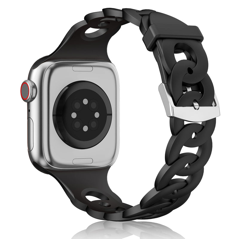 Silicone Apple Watch Gourmette Bands-Exoticase-Black-38mm 40mm 41mm-