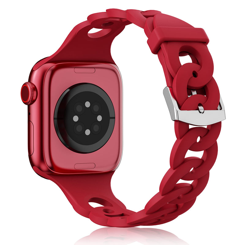 Silicone Apple Watch Gourmette Bands-Exoticase-Red-38mm 40mm 41mm-