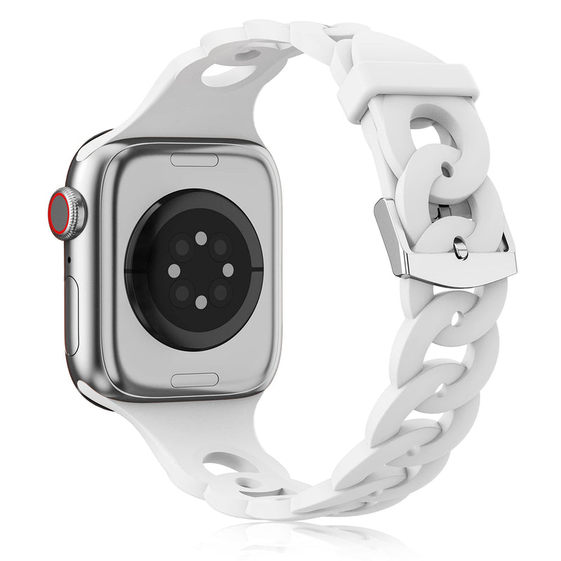 Silicone Apple Watch Gourmette Bands-Exoticase-White-38mm 40mm 41mm-