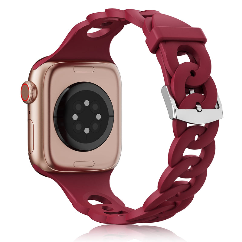 Silicone Apple Watch Gourmette Bands-Exoticase-Wine Red-38mm 40mm 41mm-