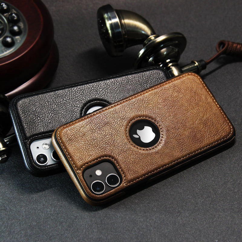 Slim Soft Logo Hole Leather iPhone Case-Exoticase-