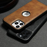 Slim Soft Logo Hole Leather iPhone Case-Exoticase-