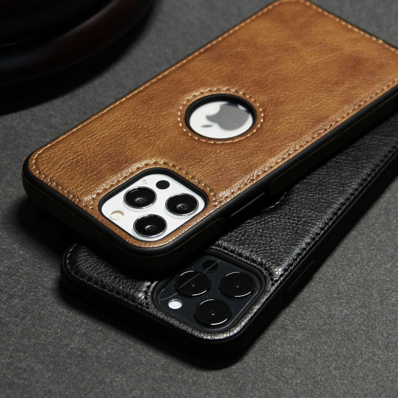 Slim Soft Logo Hole Leather iPhone Case-Exoticase-