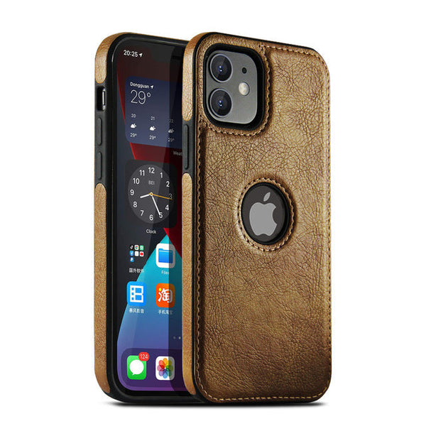 Slim Soft Logo Hole Leather iPhone Case-Exoticase-For iPhone 13 Pro Max-Auburn-